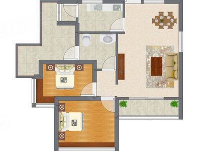 2室2厅 90.17平米户型图