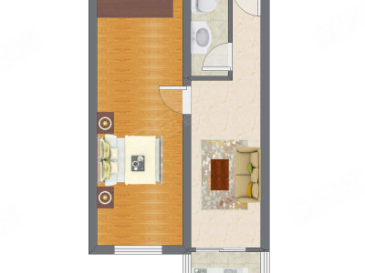 1室1厅 51.30平米户型图