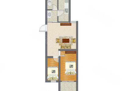 2室1厅 41.60平米户型图