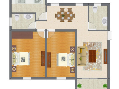 2室2厅 101.54平米户型图