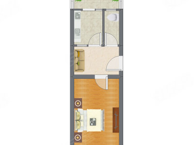 1室1厅 39.29平米户型图