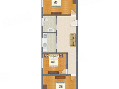 2室1厅 67.91平米户型图