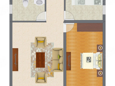 1室1厅 55.75平米户型图