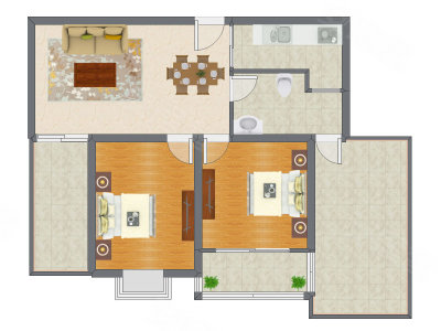 2室2厅 88.29平米户型图
