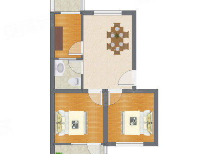 2室1厅 60.31平米户型图