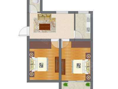 2室1厅 55.15平米户型图