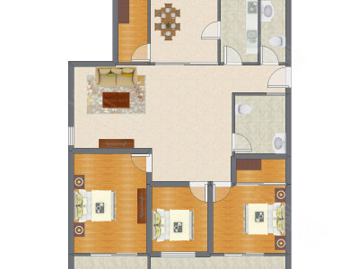 3室2厅 144.16平米户型图