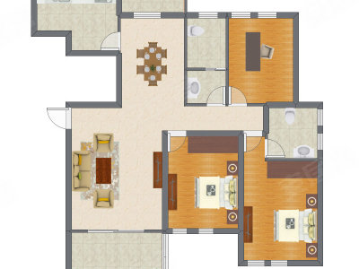 3室2厅 141.54平米户型图