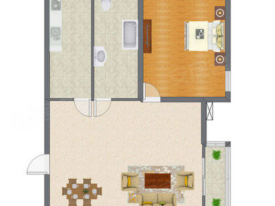 1室2厅 76.63平米户型图