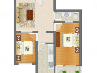 2室1厅 65.67平米户型图