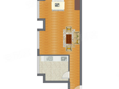 1室0厅 43.63平米户型图