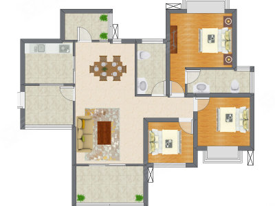 3室2厅 98.00平米户型图