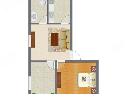 1室1厅 61.55平米户型图