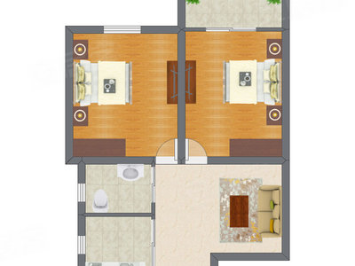 2室1厅 49.77平米
