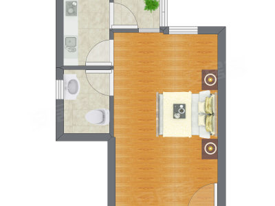 1室0厅 38.91平米户型图