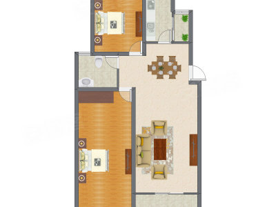 2室2厅 88.98平米户型图