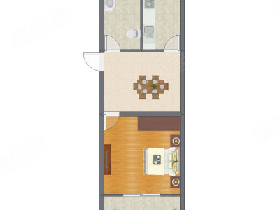 1室1厅 43.60平米户型图
