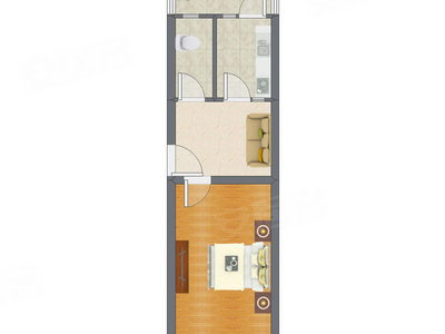 1室1厅 47.31平米户型图