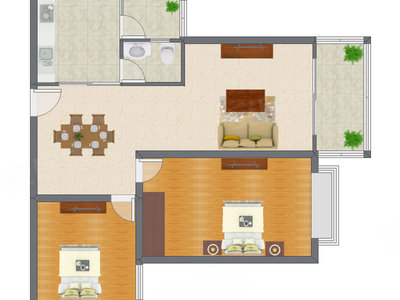 2室2厅 99.65平米户型图
