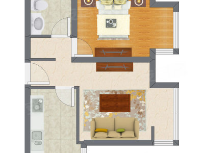 1室1厅 52.25平米户型图