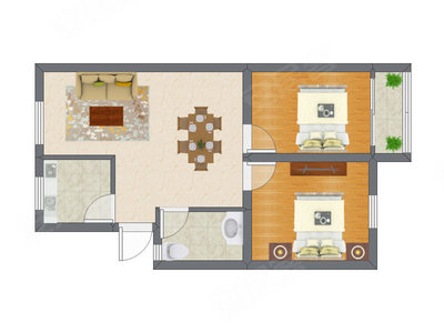 2室2厅 83.44平米户型图