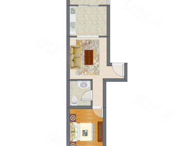 1室1厅 49.76平米户型图