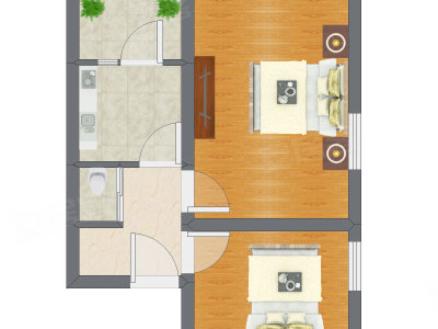 2室1厅 50.87平米户型图