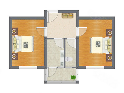 2室1厅 54.15平米户型图