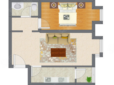 1室1厅 55.16平米户型图