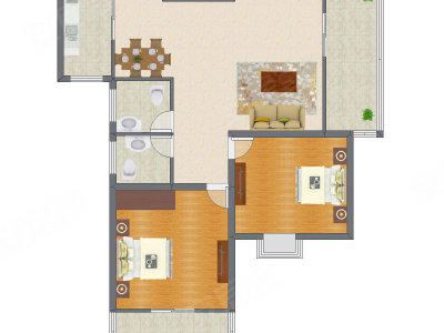 2室2厅 102.85平米户型图