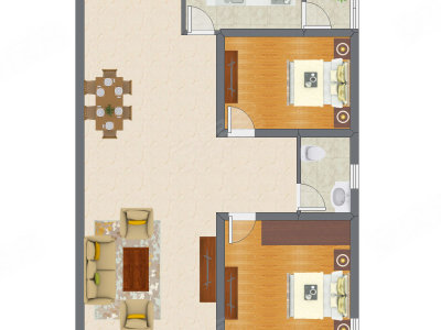 2室2厅 84.87平米户型图