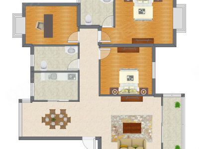 3室2厅 123.00平米户型图