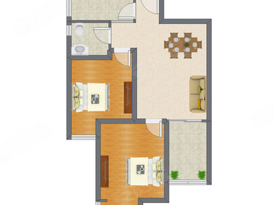 2室2厅 81.92平米户型图