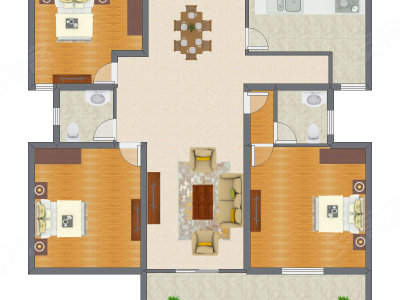 3室2厅 128.18平米户型图