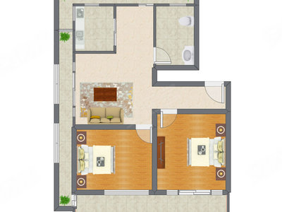 2室1厅 83.47平米户型图