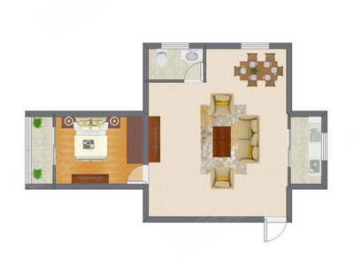 1室1厅 58.74平米户型图
