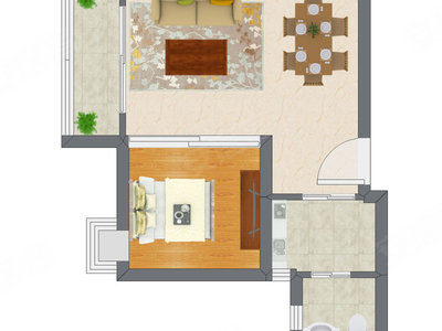 1室2厅 45.29平米户型图