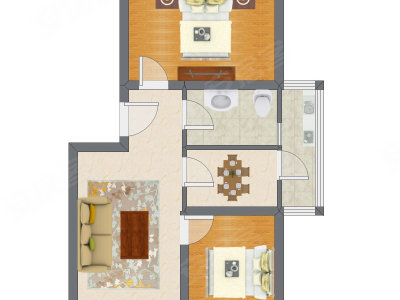 2室2厅 65.34平米户型图