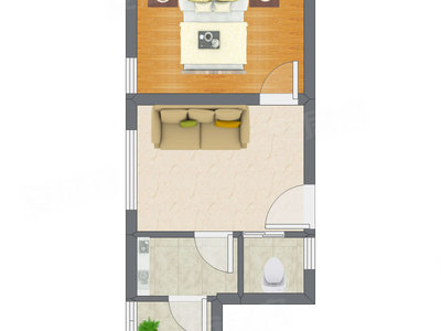1室1厅 34.65平米户型图
