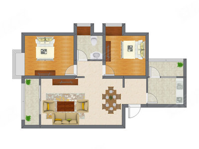 2室2厅 90.50平米户型图