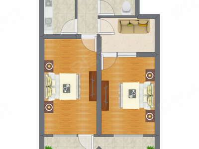 2室1厅 60.09平米户型图