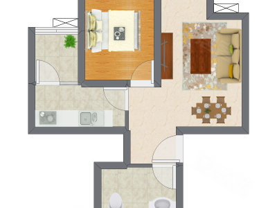 1室2厅 47.99平米户型图