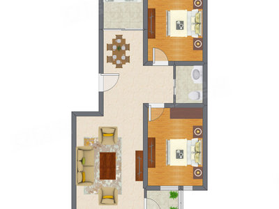 2室2厅 88.53平米户型图