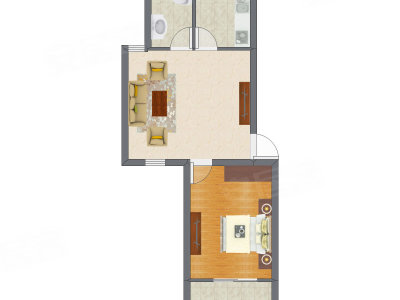 1室1厅 42.18平米户型图