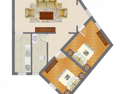 2室1厅 74.03平米户型图