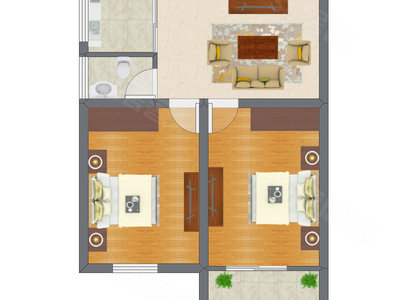2室1厅 44.50平米