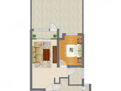 1室1厅 55.45平米户型图