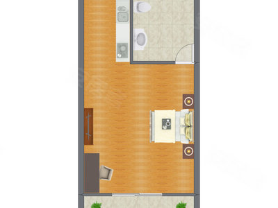 1室0厅 48.88平米户型图