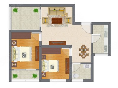 2室2厅 46.94平米