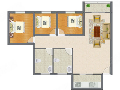 3室1厅 95.11平米